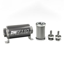 Load image into Gallery viewer, DeatschWerks Stainless Steel 5/16in 5 Micron Universal Inline Fuel Filter Housing Kit (110mm)