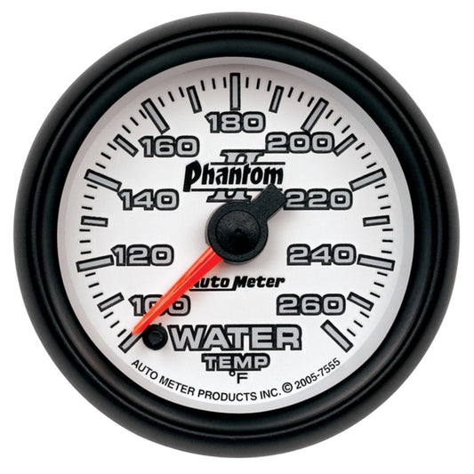 Autometer Phantom II 52mm Full Sweep Electronic 100-260 Deg F Water Temperature Gauge 7555