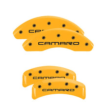 Load image into Gallery viewer, MGP 4 Caliper Covers Engraved F &amp; R Gen 4/Camaro Yellow Finish Black Char 1997 Chevrolet Camaro MGP