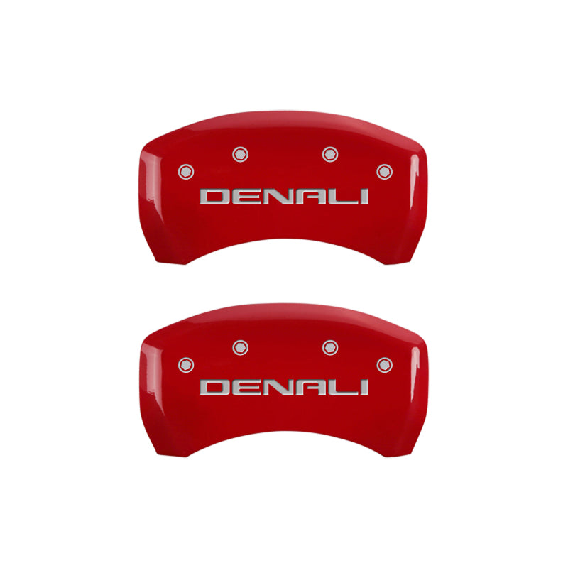 MGP 4 Caliper Covers Engraved Front & Rear Denali Red Finish Silver Char 2019 GMC Arcadia MGP