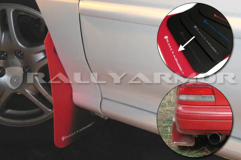 Rally Armor UR Mudflaps Red Urethane White Logo 1993-2001 Impreza - eliteracefab.com