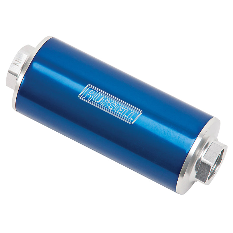 Russell Performance Profilter Fuel Filter 6in Long 10 Micron -10AN Inlet -10AN Outlet - Blue