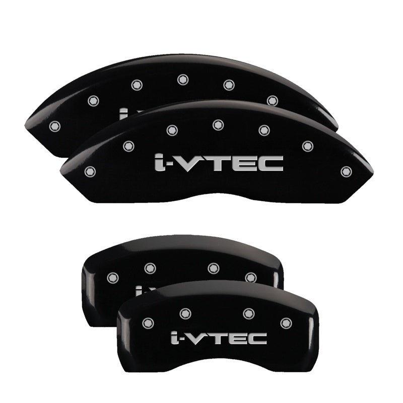MGP 4 Caliper Covers Engraved Front & Rear I-Vtec Black Finish Silver Char 2017 Acura RDX MGP