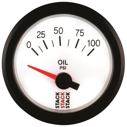 Autometer Stack 52mm 0-100 PSI 1/8in NPTF Electric Oil Pressure Gauge - White ST3252