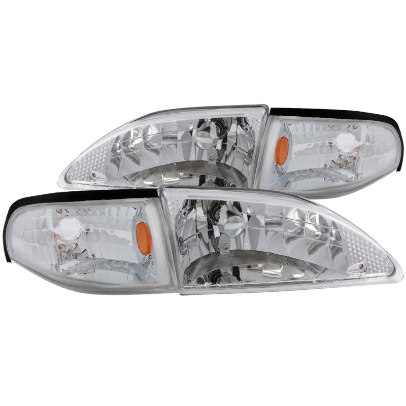 ANZO 1994-1998 Ford Mustang Crystal Headlights Chrome - eliteracefab.com