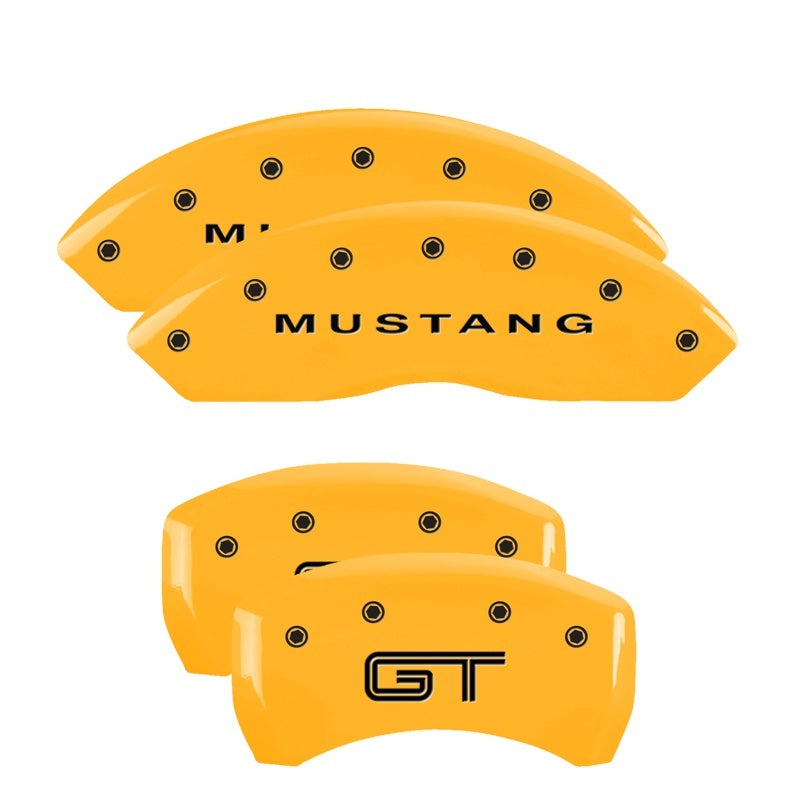 MGP 4 Caliper Covers Engraved Front Mustang - Engraved Rear S197/GT - Yel Finish Blk Characters MGP