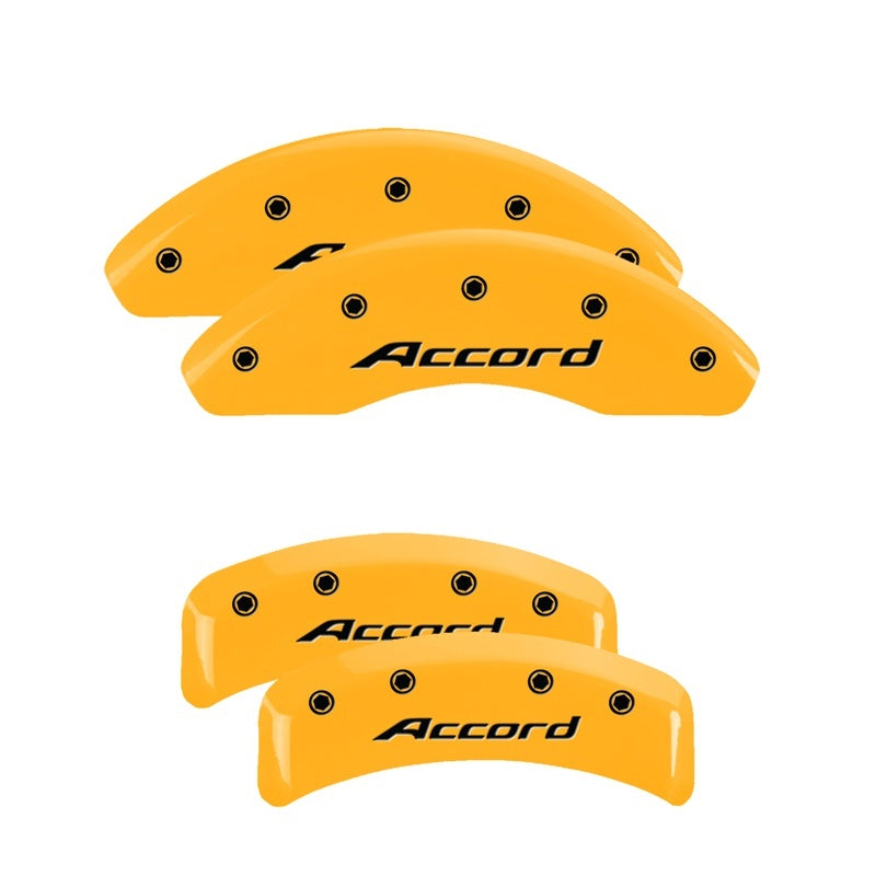 MGP 4 Caliper Covers Engraved Front Accord Engraved Rear Accord Yellow finish black ch MGP