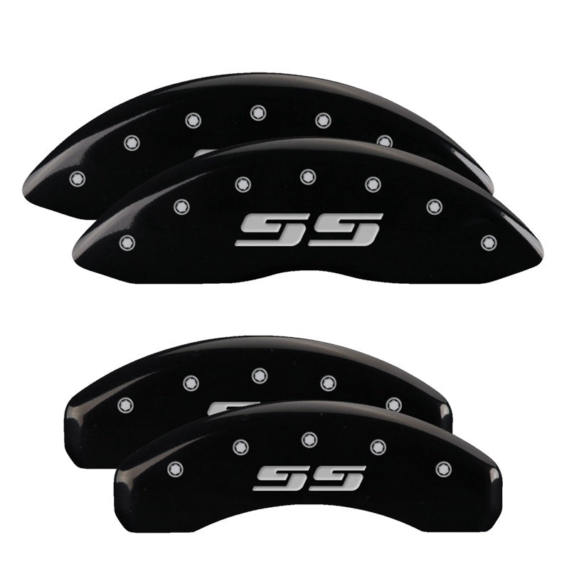 MGP 4 Caliper Covers Engraved Front & Rear Silverado style/SS Black finish silver ch MGP