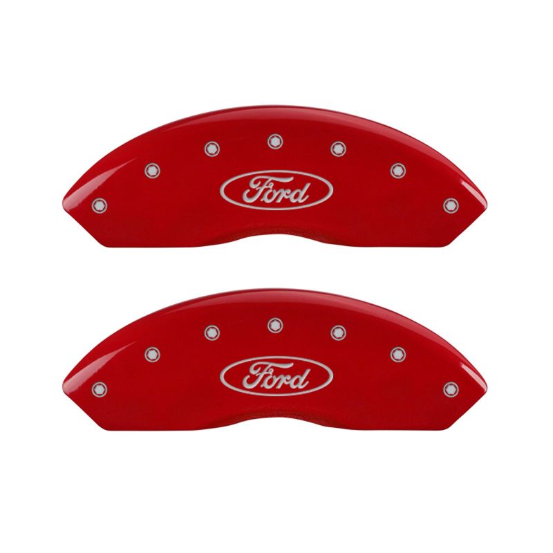 MGP 4 Caliper Covers Engraved Front & Rear Oval logo/Ford Red finish silver ch - eliteracefab.com