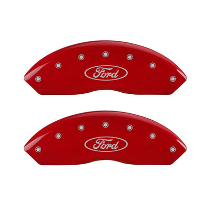 MGP 4 Caliper Covers Engraved Front & Rear Oval logo/Ford Red finish silver ch - eliteracefab.com