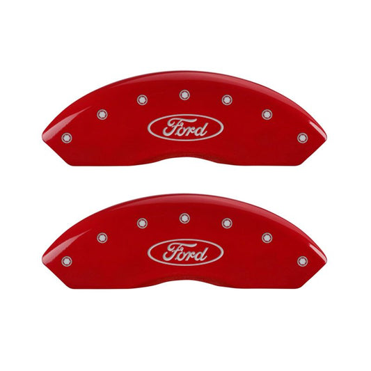 MGP 4 Caliper Covers Engraved Front & Rear Oval logo/Ford Red finish silver ch - eliteracefab.com