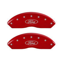 Load image into Gallery viewer, MGP 4 Caliper Covers Engraved Front &amp; Rear Oval logo/Ford Red finish silver ch MGP