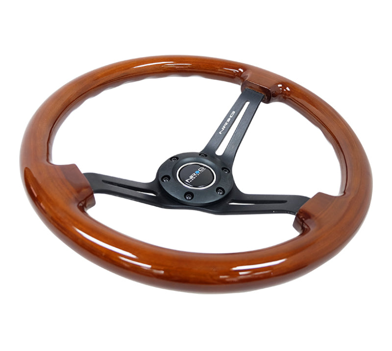 NRG Reinforced Classic Wood Grain Wheel 350mm 3-Spoke Slotted Center Black Brown Painted Wood - eliteracefab.com