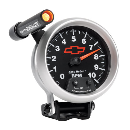 Autometer GM Red Bowtie Black 3-3/4in 0-10000 RPM Pedestal Mount Tachometer Quick-Lite 3690-00406