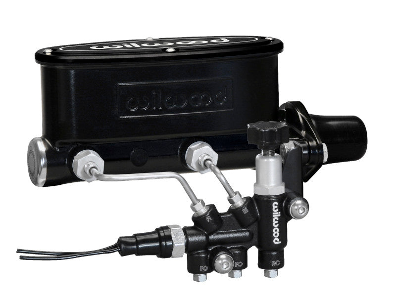 Wilwood HV Tandem M/C Kit w L/H Bracket & Prop Valve - 1in Bore Black - eliteracefab.com