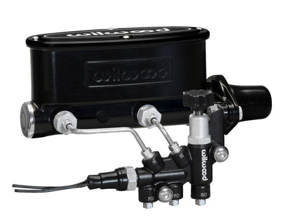 Wilwood HV Tandem M/C Kit w L/H Bracket & Prop Valve - 1in Bore Black - eliteracefab.com