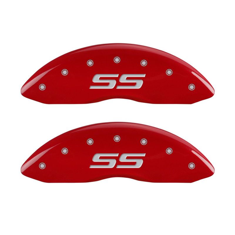 MGP 4 Caliper Covers Engraved Front & Rear Monte Carlo style/SS Red finish silver ch - eliteracefab.com