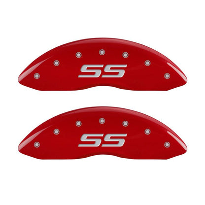 MGP 4 Caliper Covers Engraved Front & Rear Monte Carlo style/SS Red finish silver ch - eliteracefab.com