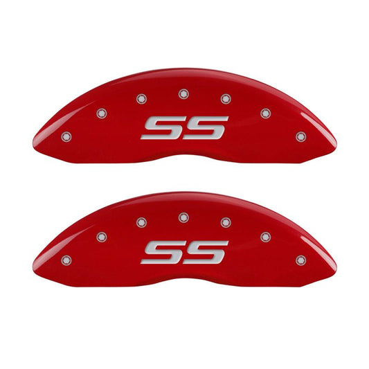 MGP 4 Caliper Covers Engraved Front & Rear Monte Carlo style/SS Red finish silver ch - eliteracefab.com
