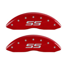 Load image into Gallery viewer, MGP 4 Caliper Covers Engraved Front &amp; Rear Monte Carlo style/SS Red finish silver ch - eliteracefab.com