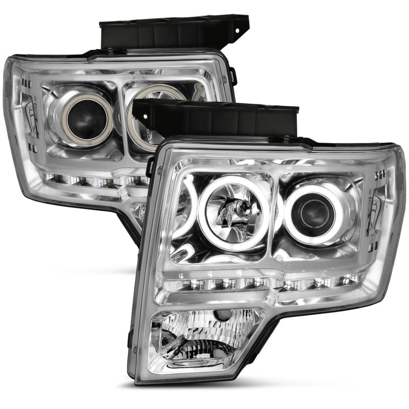 ANZO 2009-2014 Ford F-150 Projector Headlights w/ Halo Chrome (CCFL) G2 - eliteracefab.com