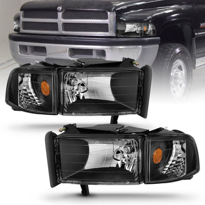 ANZO USA Dodge Ram W/O Sport Package Crystal Headlights Black; 1994-2001 - eliteracefab.com