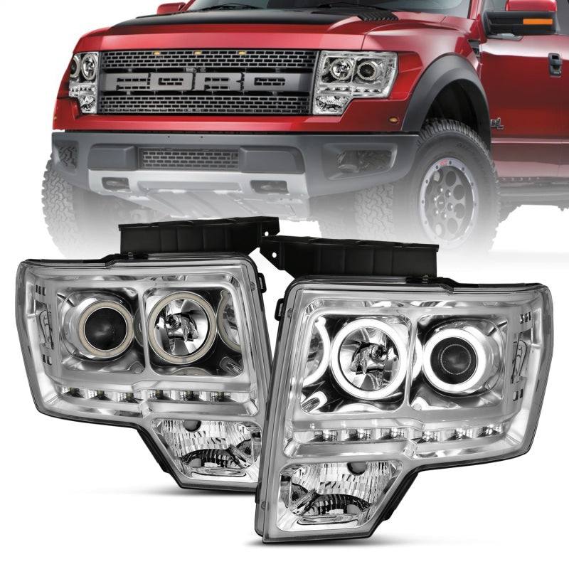 ANZO 2009-2014 Ford F-150 Projector Headlights w/ Halo Chrome (CCFL) G2 - eliteracefab.com