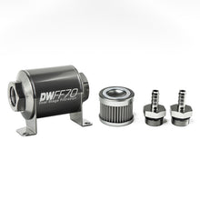 Load image into Gallery viewer, DeatschWerks Stainless Steel 5/16in 100 Micron Universal Inline Fuel Filter Housing Kit (70mm)