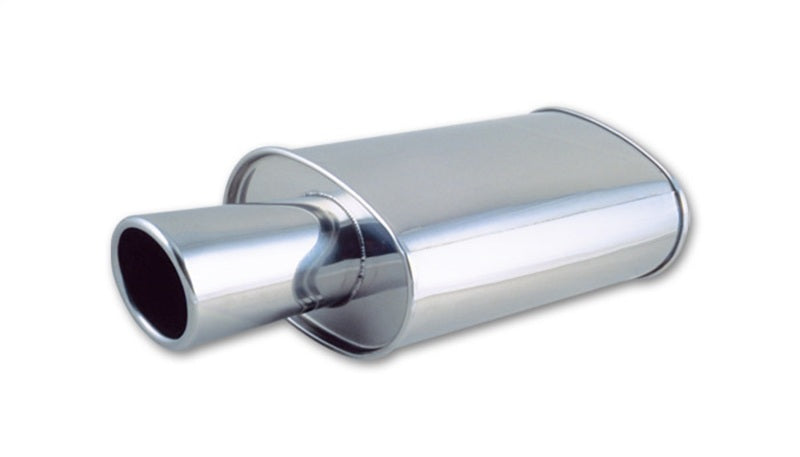 Vibrant StreetPower Oval Muffler with 4in Round Tip Angle Cut Rolled Edge - 2.5in inlet I.D. - eliteracefab.com