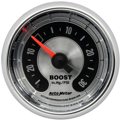 Autometer American Muscle 2-1/16in Full Sweep Mechanical 30 In Hg Vac/30PSI Boost Vacuum Gauge 1208