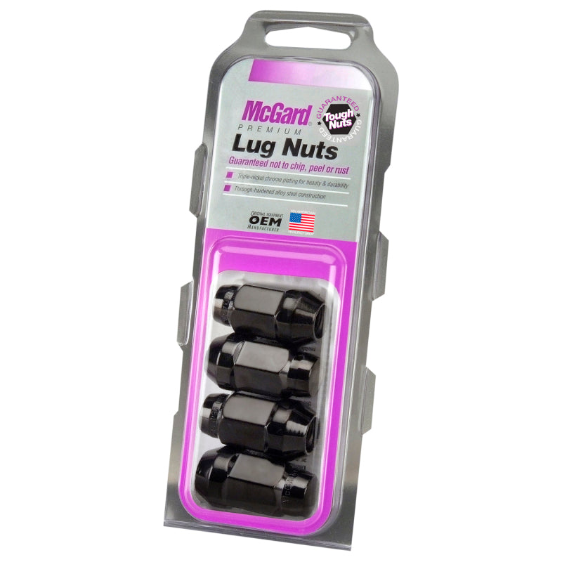 McGard Hex Lug Nut (Cone Seat Bulge Style) 1/2-20 / 3/4 Hex / 1.45in. Length (4-pack) - Black - eliteracefab.com