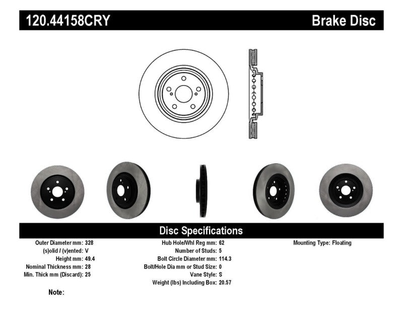 Stoptech 08-18 Toyota Highlander Front Performance Cryo Rotor Stoptech