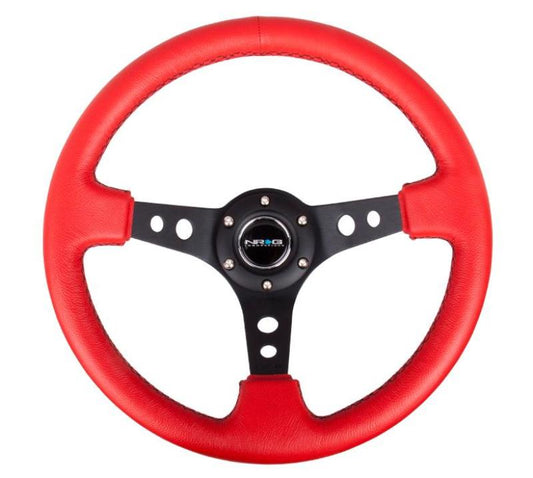 NRG Innovations 350mm Reinforced Deep Dish Steering Wheel - Leather - Red Leather - Black Spokes – RST-006RR-BS
