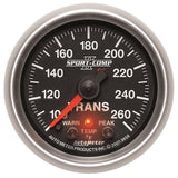 AutoMeter GAUGE; TRANS TEMP; 2 1/16in.; 100-260deg.F; STEPPER MOTOR W/PEAK/WRN; SPORT-COMP