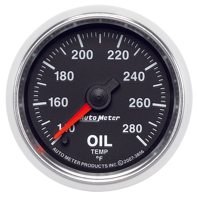 Autometer GS Series 2-1/16in Oil Temperature Gauge 140-280 Degrees Electric Full Sweep 3856