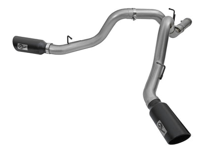 aFe LARGE Bore HD 4in Dual DPF-Back SS Exhaust w/Black Tip 16-17 GM Diesel Truck V8-6.6L (td) LML aFe