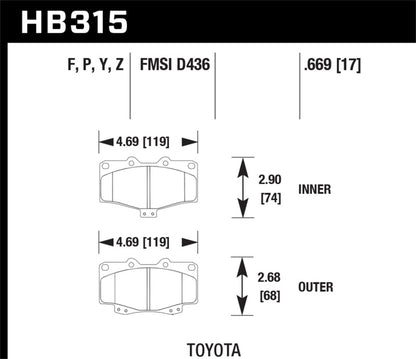 Hawk Performance HPS 5.0 Front Brake Pads - HB315B.669 Hawk Performance