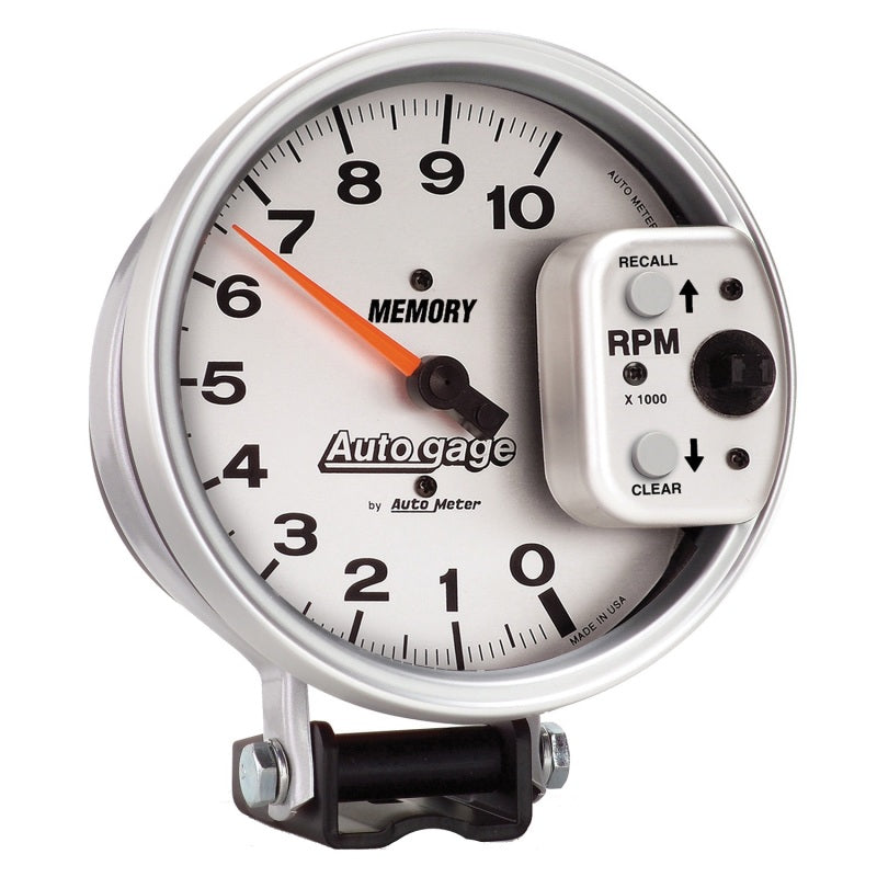 AutoMeter Gauge Tachometer 5in. 10K RPM Pedestal W/ Peak Memory Silver Auto Gage 233907