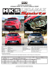 HKS Legamax Sport Catback Exhaust Toyota Corolla Sport 18-19 - eliteracefab.com