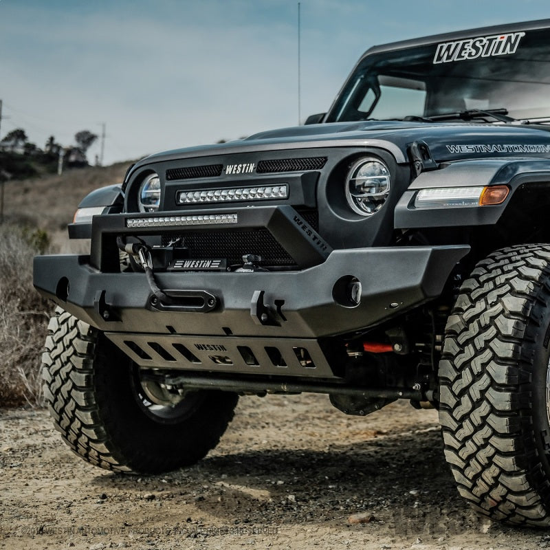 Westin 18-20 Jeep Wrangler WJ2 Full Width Front Bumper w/LED Light Bar Mount Textured Black - eliteracefab.com