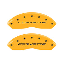 Load image into Gallery viewer, MGP 4 Caliper Covers Engraved Front C5/Corvette Engraved Rear C5/Z06 Yellow finish black ch MGP