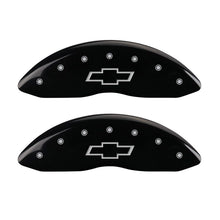 Load image into Gallery viewer, MGP 4 Caliper Covers Engraved Front &amp; Rear Bowtie Black finish silver ch MGP