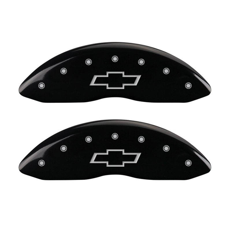 MGP 4 Caliper Covers Engraved Front & Rear Bowtie Black finish silver ch MGP