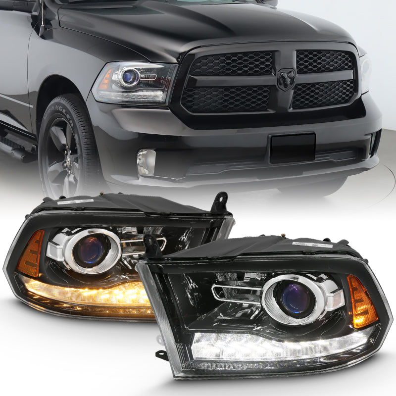 ANZO 2009-2018 Dodge Ram 1500 Projector Plank Style Switchback H.L Halo Black Amber (OE Style) - eliteracefab.com