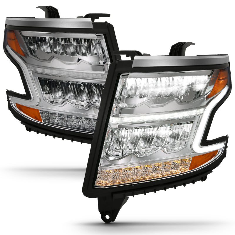 ANZO 15-20 Chevy Tahoe/Suburban LED Light Bar Style Headlights w/Sequential Chrome w/Amber - eliteracefab.com