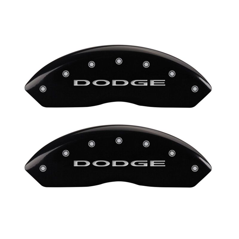 MGP 4 Caliper Covers Engraved Front & Rear With out stripes/Dodge Black finish silver ch MGP