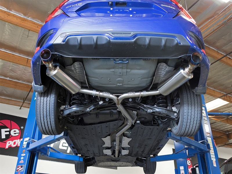 aFe POWER Takeda 16-17 Honda Civic I4-1.5L (t) 2.5-2.25in 304 SS CB Dual-Exit Exhaust Blue Tips - eliteracefab.com