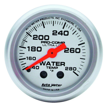 Autometer Ultra-Lite 52mm 140-280 Deg F Mechanical Water Temp Gauge - White 4331