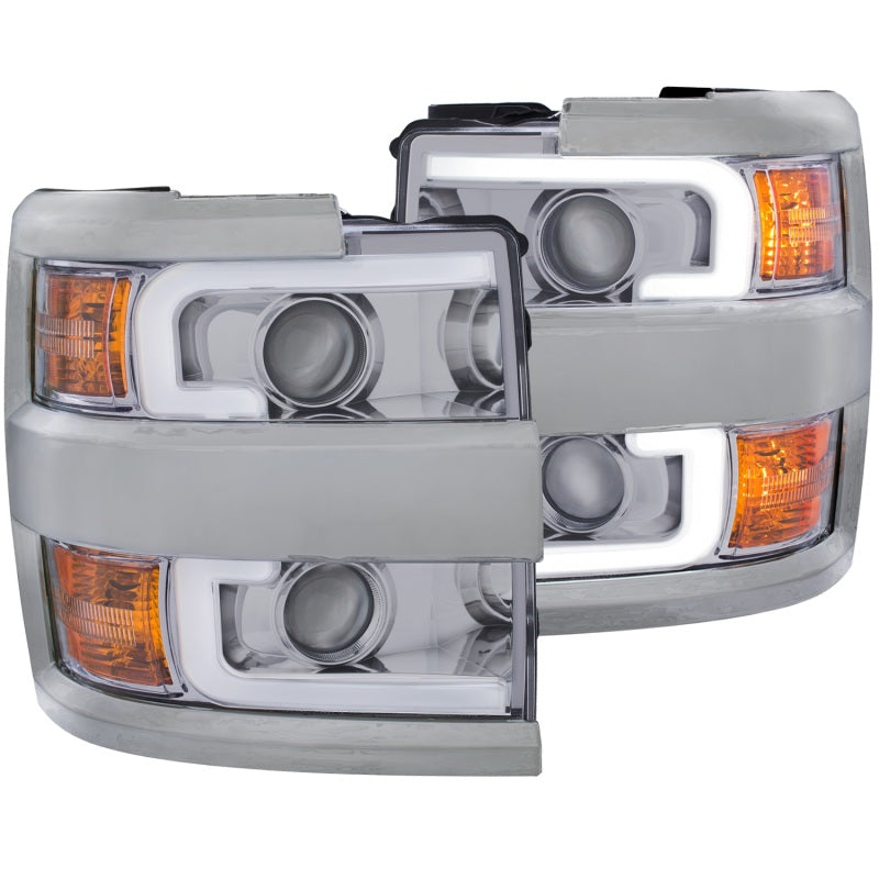 ANZO USA Chevrolet Silverado Hd Projector Headlights W/ Plank Style Design Chrome W/ Amber; 2015-2017 - eliteracefab.com