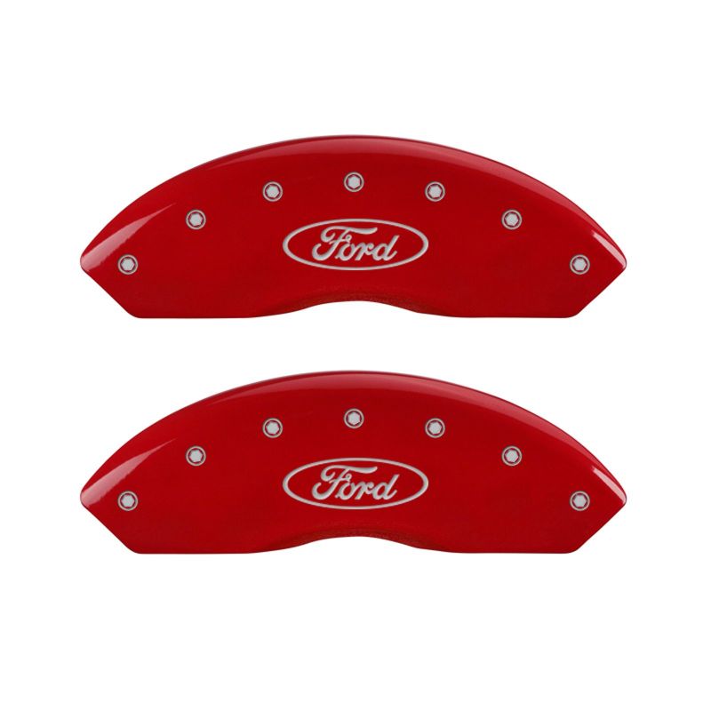 MGP 4 Caliper Covers Engraved Front & Rear Oval Logo/Ford Red Finish Silver Char 2018 Ford Fusion MGP